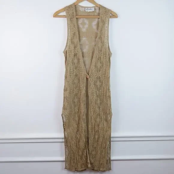 Vintage S M Lace Vest Longline Duster Shabby Chic Boho Hippy Festival Romantic - Picture 2 of 11